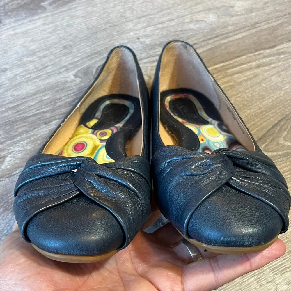 Born Julianne Navy Blue Leather Knotted Ballet Flats B17704 Womens 7.5 38.5